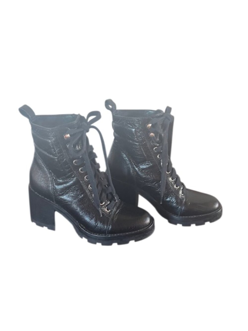Marc Fisher LTD Black Leather Lace‑Up Lug Sole Boots – Style MLWARID – Size 5M